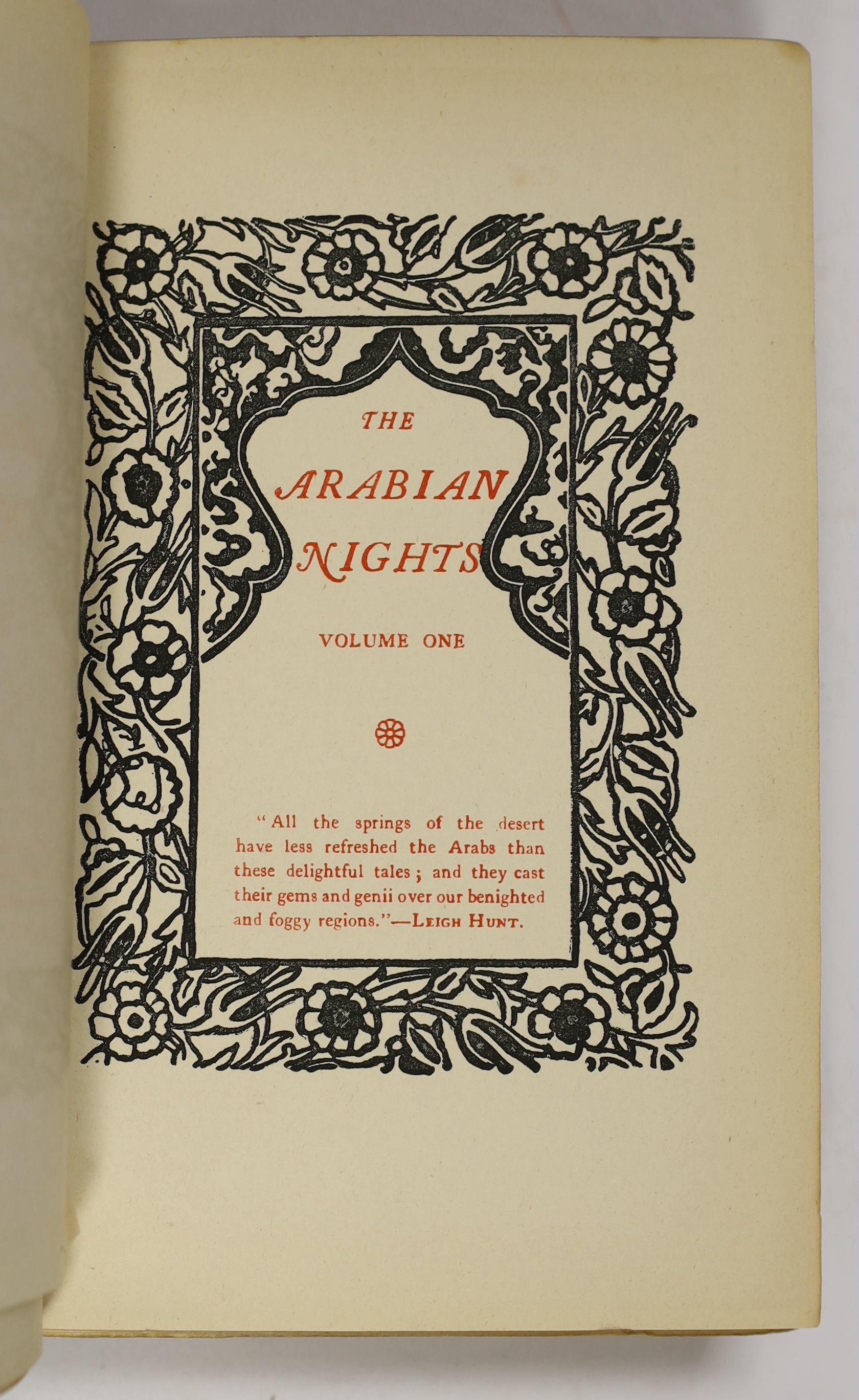 The Thousand and One Nights; or Arabian Nights' Entertainments. Translated by Edward William Lane....and illustrated by Frank Brangwyn. 6 vols. pictorial titles (printed in red), 36 plates, decorated half titles; contemp